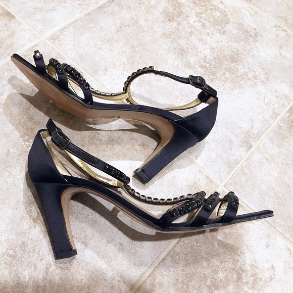 Bottega Veneta rhinestone satin ankle t strap black strappy vintage heels… - Picture 10 of 17